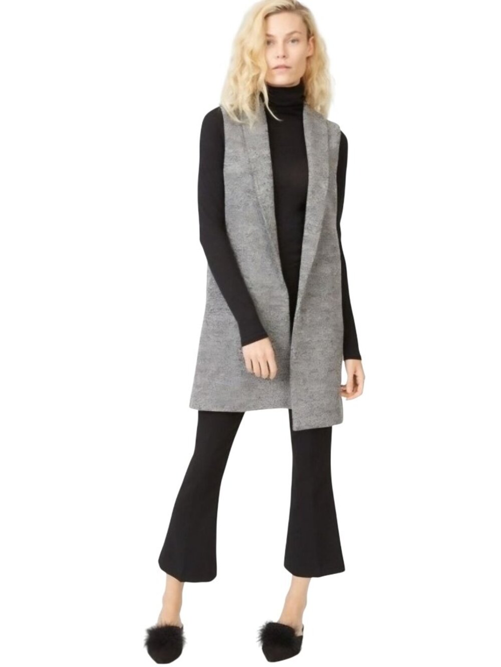 Club Monaco Lindawanna Vest Wool Blend Open Front Long Line Gray Size M